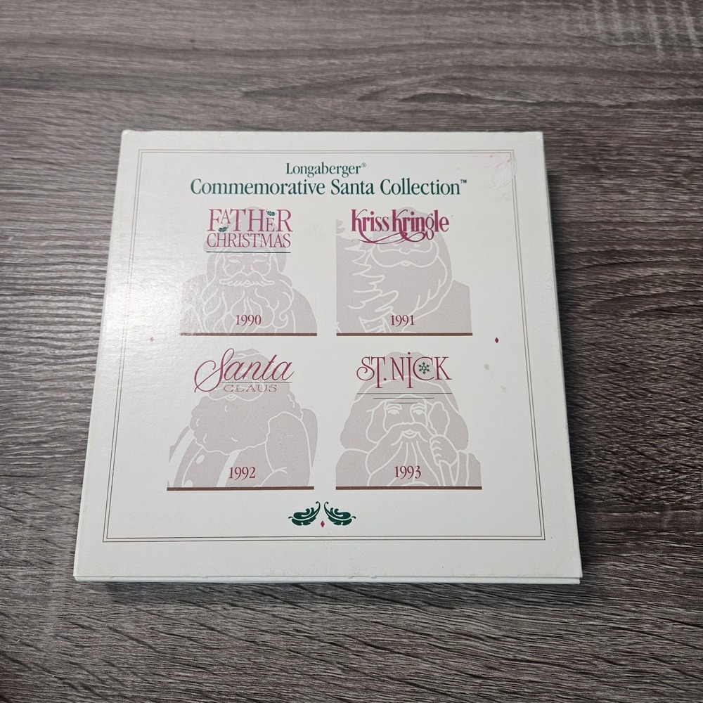 Longaberger Commemorative Santa Collection Pewter Ornaments Set 1990-1993 Boxed